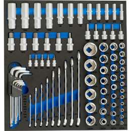 Inch socket set, 2/3 tool carriers module, 81-piece 1/4 + 3/8 + 1/2 "
